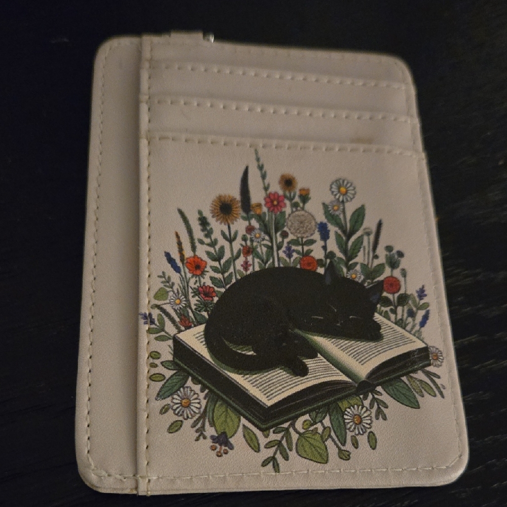 Floral Card Holder with Black Cat Design
